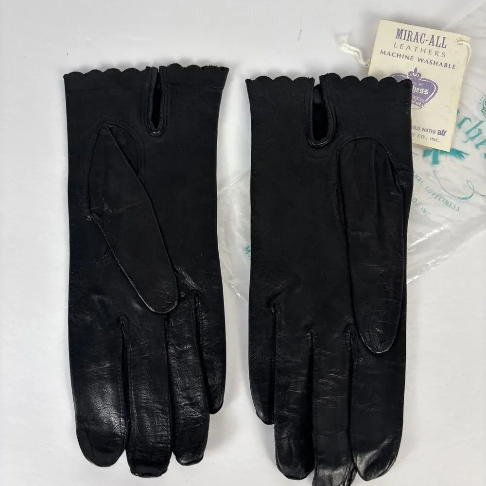 Duchess Leather Gloves Size 7 Black Made in Italy Wrist Length